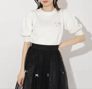 윌 셀렉션 리본 라메 풀오버 화이트 1회 착용