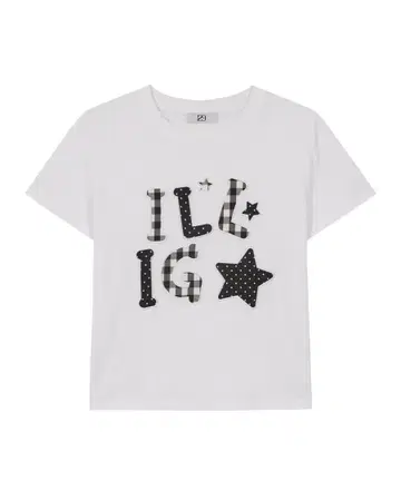 ILLIGO Check Applique Loose Crop T-Shirt