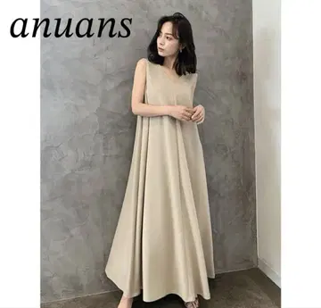 뉘앙스 anuans V넥 플레어 컷 원피스 베이지 86k71