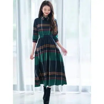 에밀리아 위즈 체크 무늬 셔츠 원피스 (긴팔)