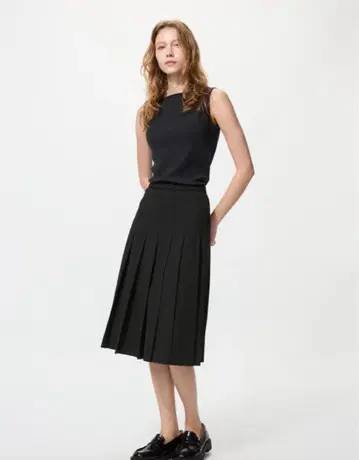 UNIQLO 와이드 플리츠 미디 스커트 블랙 M 사이즈