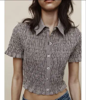 ZARA 깅엄 체크 크롭 셔츠