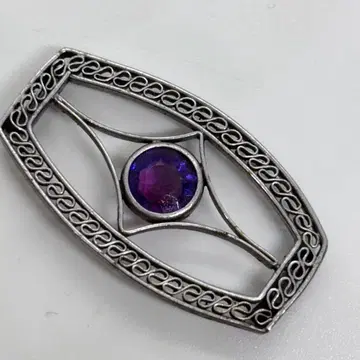 081115 빈티지 금공 은색 오픈 워크 자수정 오비 고정 띠