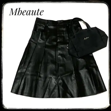 [Mbeaute] 가죽 느낌 플리츠 스커트 무릎 기장 L 빅 사이즈 블랙