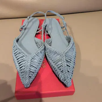 ZARA 뜨개질 라이트 블루 샌들 39 백 스트랩