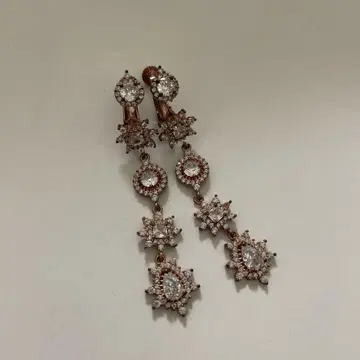 로즈 골드 크리스탈 드롭 귀찌 결혼식 피아노 발표회 연주회