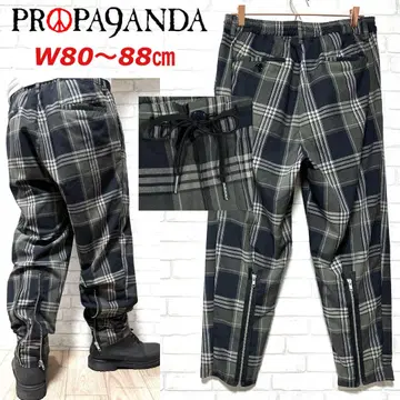 PROPA9ANDA 체크 무늬 이지 팬츠 펑크 와이드 팬츠 본디지