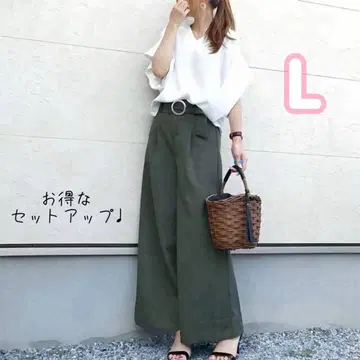 성인 여성 무지 V넥 5부 소매 셋업 벨트 가우초 팬츠