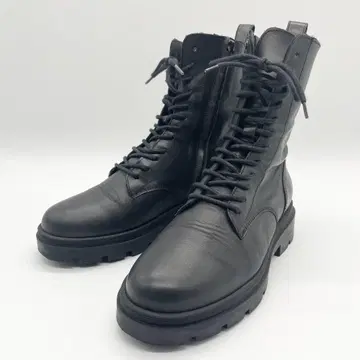 FABIO RUSCONI 레이스업 부츠 통굽 가죽 블랙 23cm