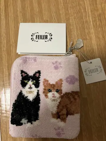 FEILER 고양이 자수 파우치 핑크