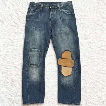 DSQUARED2 데님 팬츠 데미지 가공 가죽 패치 46 인디고