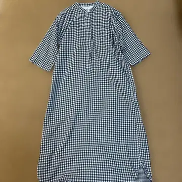 새상품급 무인양품 그레이 체크 무늬 거즈 롱 원피스 M
