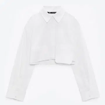 ZARA - 크롭 포플린 셔츠 (White x Blue)