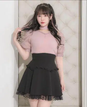 pium 백 레이스업 볼륨 미니 스커트