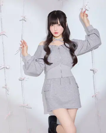 michellMacaron 큐빅 컬러 셋업 그레이