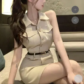 벨트 슬리브리스 셔츠 원피스 AO1752
