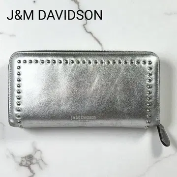 J&M 데이비드슨 스터드 라운드 지퍼 장지갑 실버