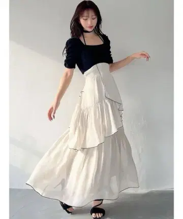 RESEXXY 바이컬러 메로우 플레어 원피스 블랙