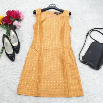 G7247*ROPE 로페 A라인 올 패턴 슬리브리스 원피스 오렌지