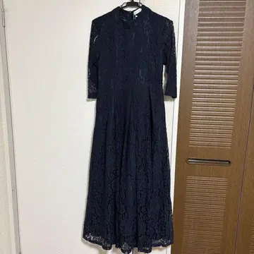 네이비 레이스 풀렝스 드레스