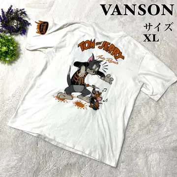 [레어] VANSON 반팔 티셔츠 화이트 톰과 제리 자수 빅 로고