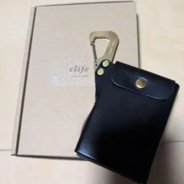 clife 블랙 가죽 카드 케이스 카라비너 포함
