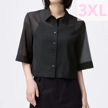 GU 3XL 시어 셔츠 빅 사이즈 블랙 시어 셔츠(5부 소매)Q