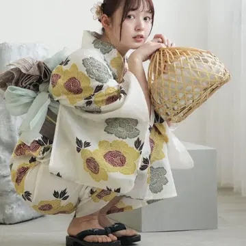 꽃무늬 유카타 오비 세트 일본 나막신