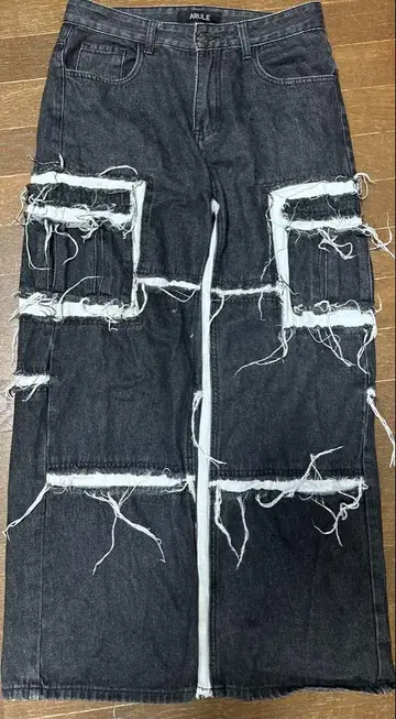 리메이크 다크 데님 와이드 레그 팬츠