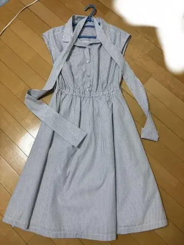 스트라이프 슬리브리스 셔츠 원피스