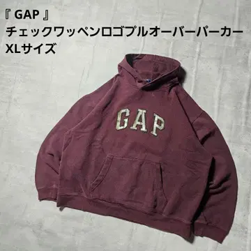 [ GAP ] 체크 와펜 로고 후드티 / XL 사이즈 / 버건디색
