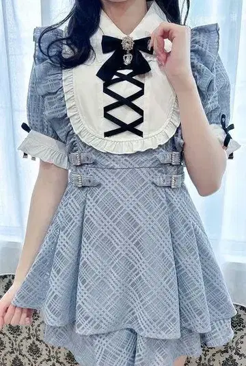 ROJITA 전체 레이스 요크 레이스업 셋업 블루