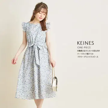 tocco closet 하트넥 어깨 프릴 플라워 프린트 원피스