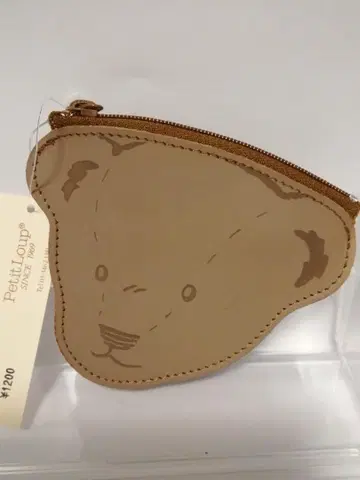 미사용 Petit Loup 곰돌이 가죽 코인 케이스 베이지 쇼와 레트로