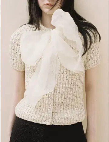 ZARA 니트 오간자 리본 상의