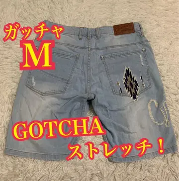 GOTCHA 갓차 하프 데님 스트레치 데미지 가공 자수 로고 M