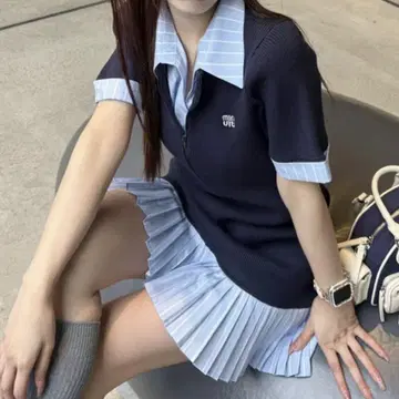 [ Nono 기획 ] 도킹 플리츠 미니 원피스 네이비