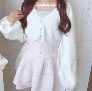 택 포함 evelyn 트위드 더블 플레어 sk 핑크