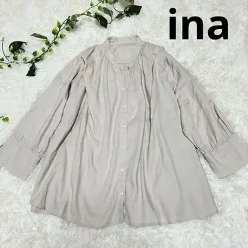 새상품급 ina 이나 개더 블라우스 린넨 마 코튼 프리 사이즈 일본제
