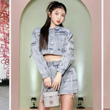 [ 다리치 ] 데님 셋업 크롭 자켓 스커트
