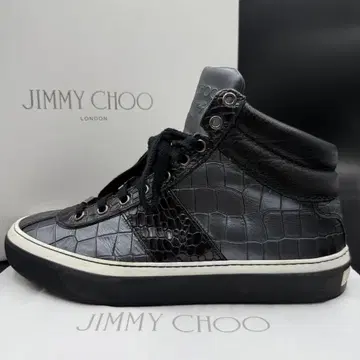 새상품급 지미추 악어 엠보싱 하이컷 메탈릭블랙 25.5cm
