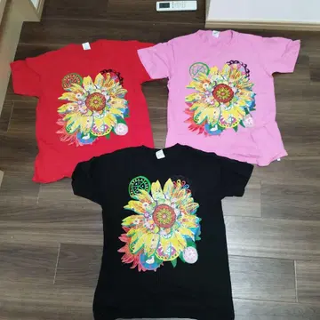 꽃무늬 T셔츠 세트 (빨간색 블랙 핑크) M size