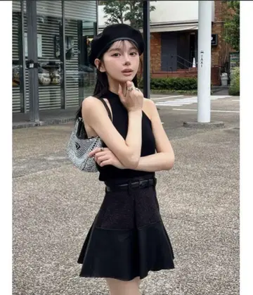 Darich 가죽 도킹 벨트 프릴 미니 스커트 S 사이즈