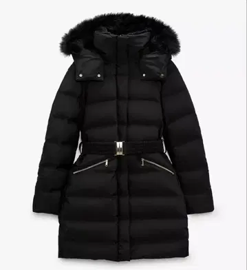 ZARA 인조 모피 후디드 다운 퍼프 자켓 XL