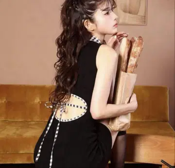 다리치 백 오픈 리본 니트 미니 원피스