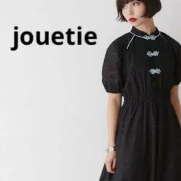 jouetie 플레어 차이나 원피스 꽃무늬 블랙 비침 새상품급