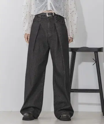 지나시스 턱 와이드 데님 팬츠