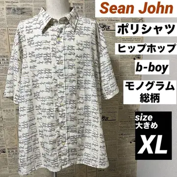 Sean John 반팔 폴리 셔츠 b-boy 모노그램 올 패턴 크림 XL