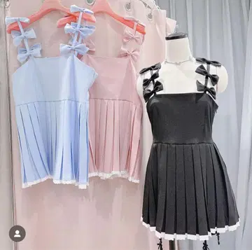 lillilly pain 리본 플리츠 튜닉 블랙
