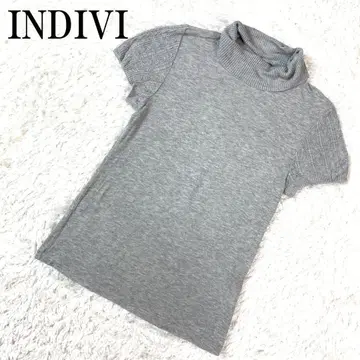 INDIVI 반팔 터틀넥 니트 티셔츠 그레이 38 B7337